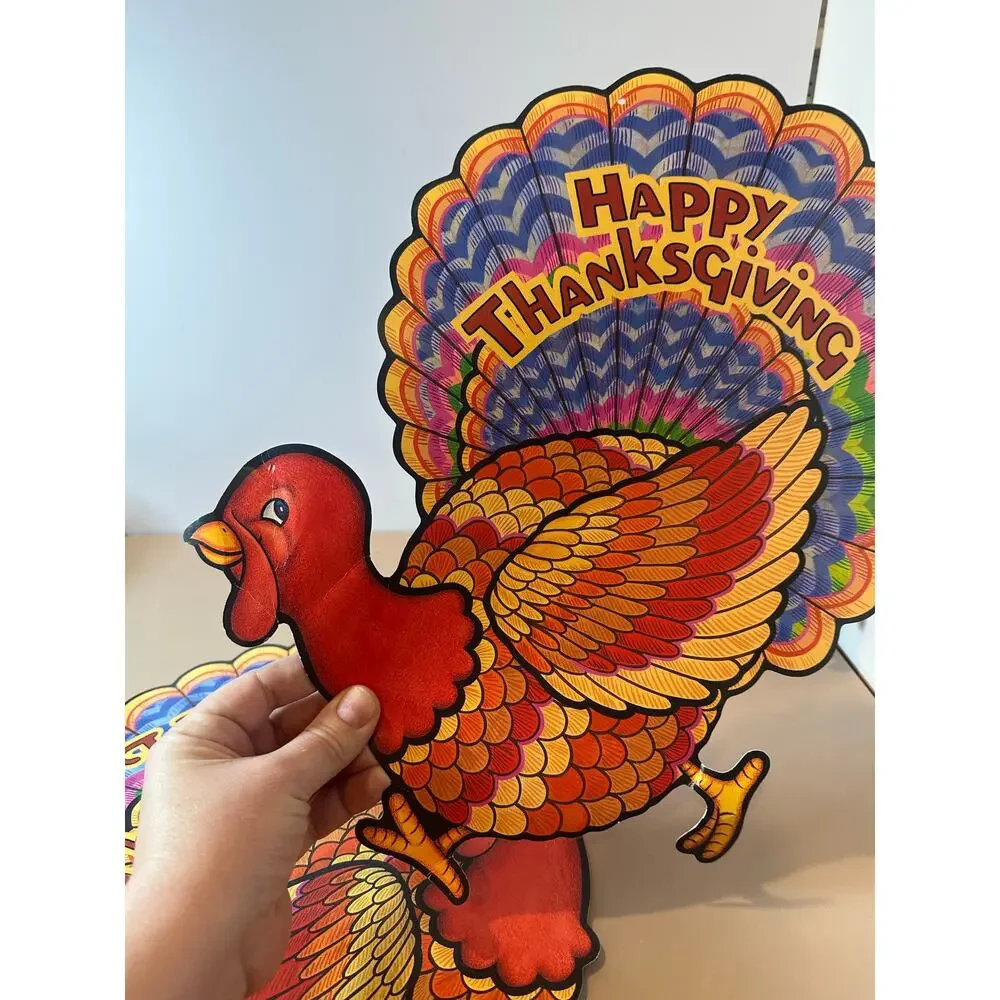 3 Vintage Thanksgiving Die Cut Turkeys Decoration Window Cutouts 1997 Beistle Co